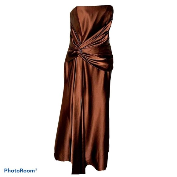 Dresses & Skirts - Jessica McClintock Bridal Cocktail Brown Strapless Satin Maxi Dress Size 12
